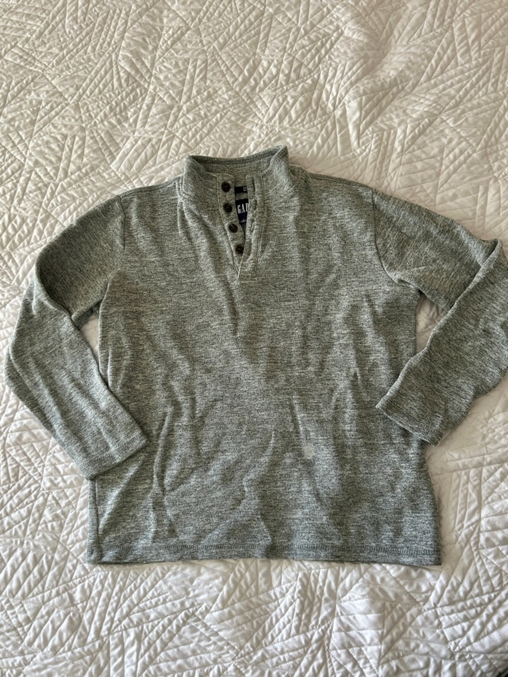 Gap Heather Gray Button Neck Henley Sweater